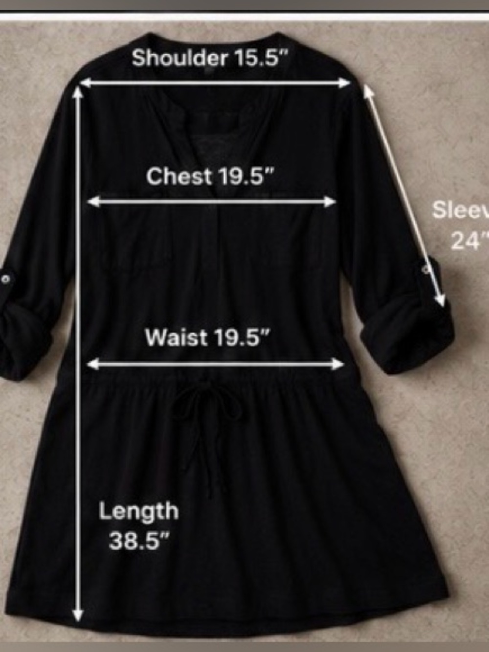 James Perse Cotton Modal Drawstring Shirt Dress Black Size 4 Casual Luxe NWOT - Picture 6 of 6
